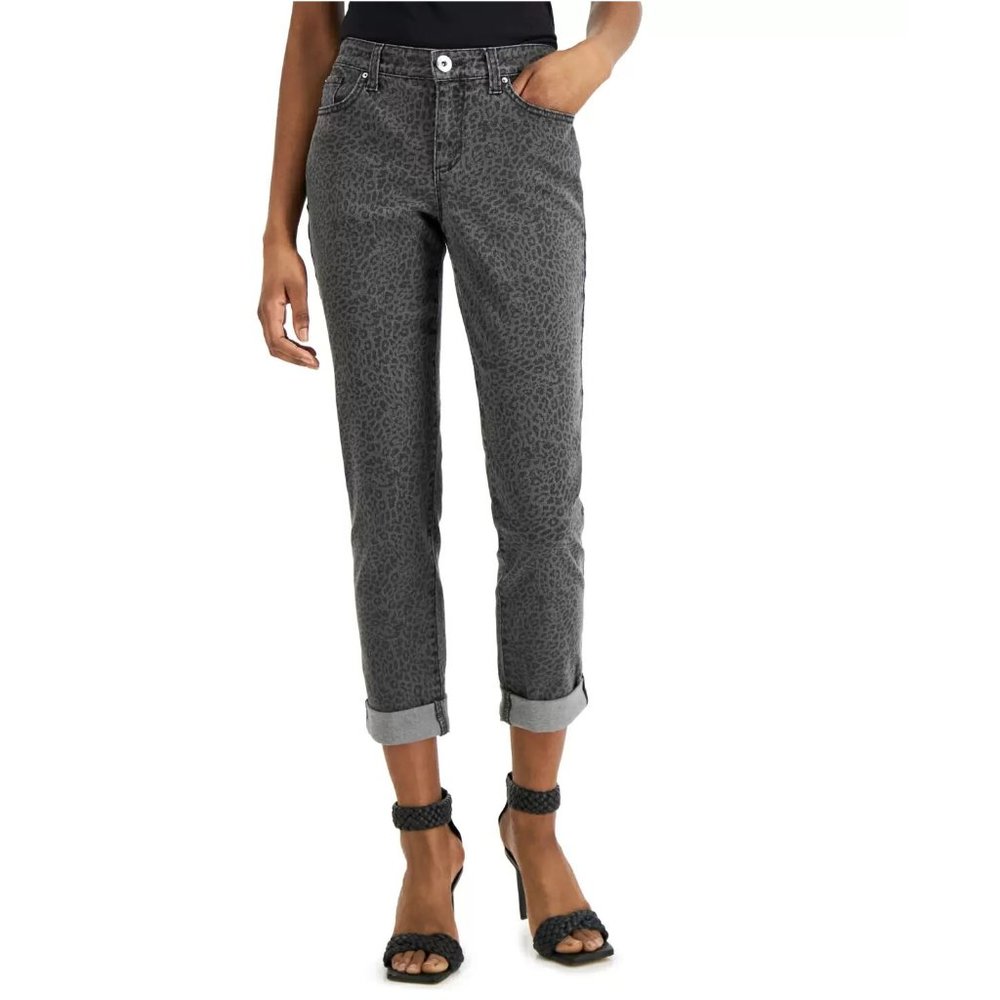 Inc International Concepts Mid Rise Leopard Print Straight-Leg Jeans 14/32